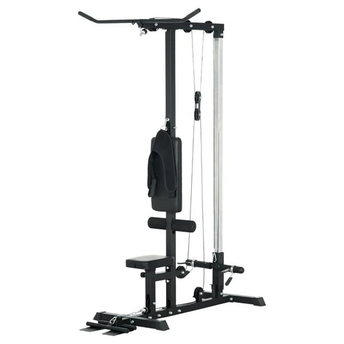 Black cable machine gym equipment on a white background