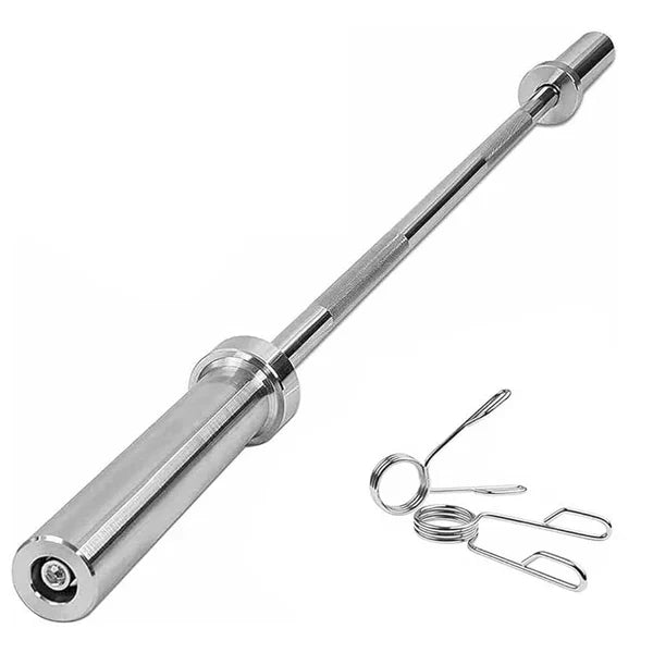 Silver barbell with attachments on a white background
