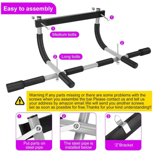 Pulley system with assembly instructions and parts labeled on a white background