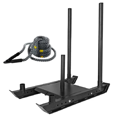 Black pull-up bar with resistance rope on a white background