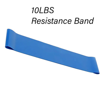 Blue resistance band labeled '10LBS Resistance Band' on a white background