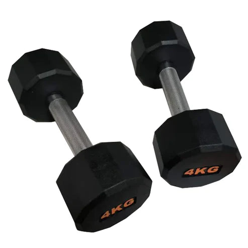 Pair of black 4KG dumbbells on a white background