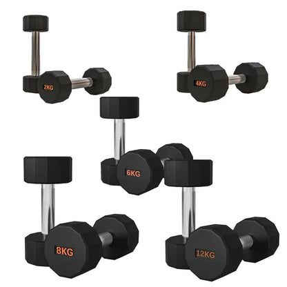 Set of black dumbbells with weight markings on a white background