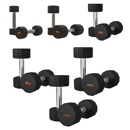 Set of black dumbbells with weight markings on a white background