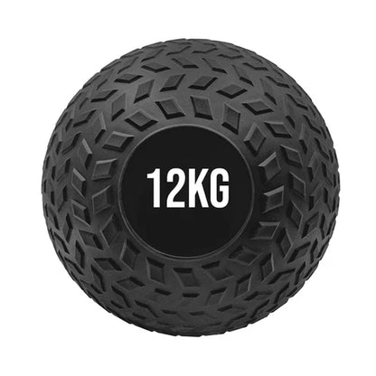Black exercise ball with '12KG' marking on a white background