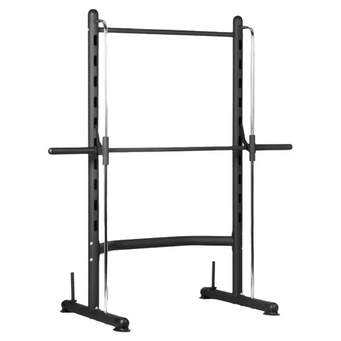 Black weightlifting rack on a white background