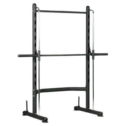 Black weightlifting rack on a white background
