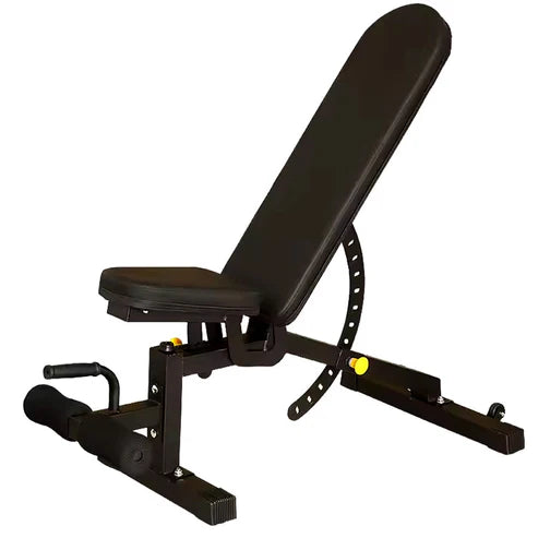 Black adjustable weight bench on a white background