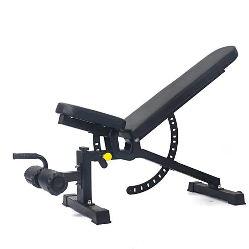 Black adjustable weight bench on a white background