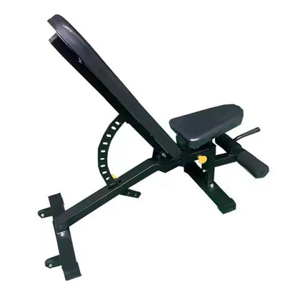 Black weight bench on a white background