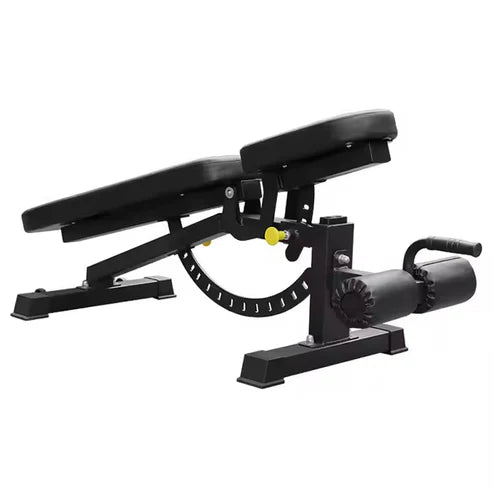 Black adjustable weight bench on a white background