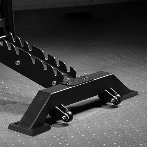 Black metal car jack stand on a textured gray surface