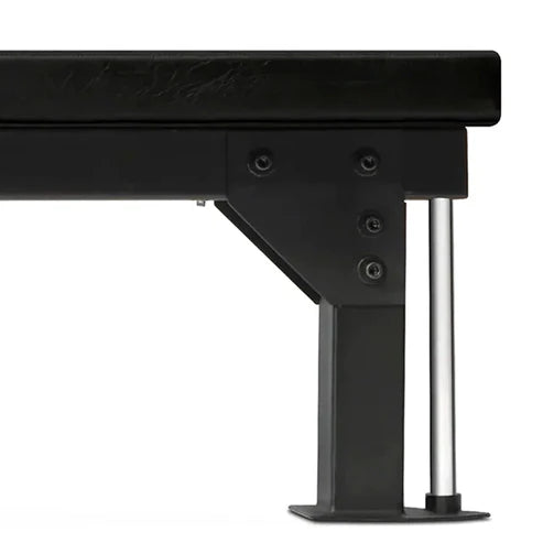 Black metal bench with a white background