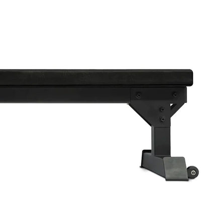 Black metal flat bench on a white background