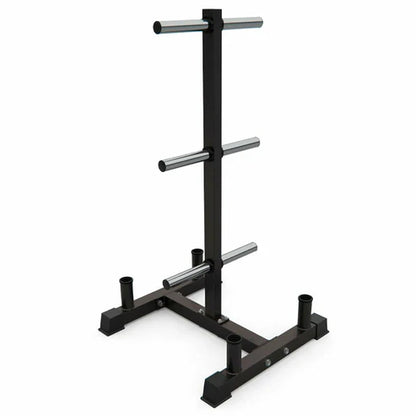 Black metal barbell rack on a white background