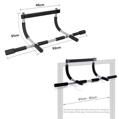 Doorway Pull-Up Bar – No Drilling Required Chin-Up Bar with Padded Multi-Grip Handles | Fits 61–81cm Door Frames | Heavy-Duty Foldable Upper Body Trainer | Door Mounted Pull-Up Bar for Home Gym