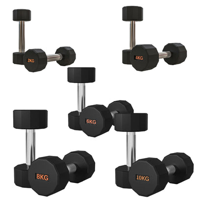Premium Round Hex Dumbbells with Anti-Roll Design - Rubber-Coated Heads with Knurled Grip - Professional Free Weights Available as Singles, Pairs or Complete Sets - Optional Storage Rack - Strength