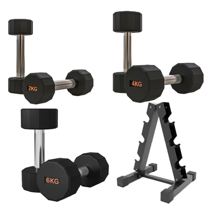 Premium Round Hex Dumbbells with Anti-Roll Design - Rubber-Coated Heads with Knurled Grip - Professional Free Weights Available as Singles, Pairs or Complete Sets - Optional Storage Rack - Strength