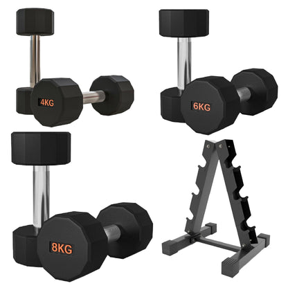 Premium Round Hex Dumbbells with Anti-Roll Design - Rubber-Coated Heads with Knurled Grip - Professional Free Weights Available as Singles, Pairs or Complete Sets - Optional Storage Rack - Strength