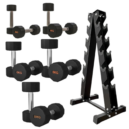 Premium Round Hex Dumbbells with Anti-Roll Design - Rubber-Coated Heads with Knurled Grip - Professional Free Weights Available as Singles, Pairs or Complete Sets - Optional Storage Rack - Strength