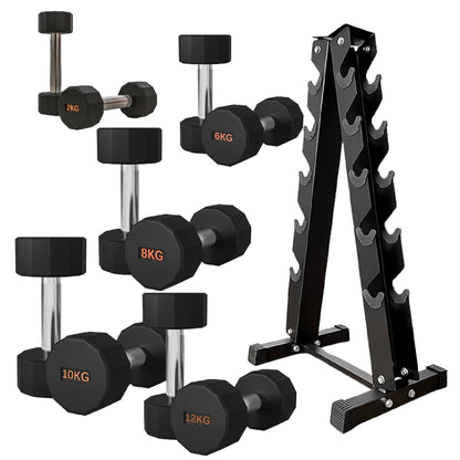 Premium Round Hex Dumbbells with Anti-Roll Design - Rubber-Coated Heads with Knurled Grip - Professional Free Weights Available as Singles, Pairs or Complete Sets - Optional Storage Rack - Strength