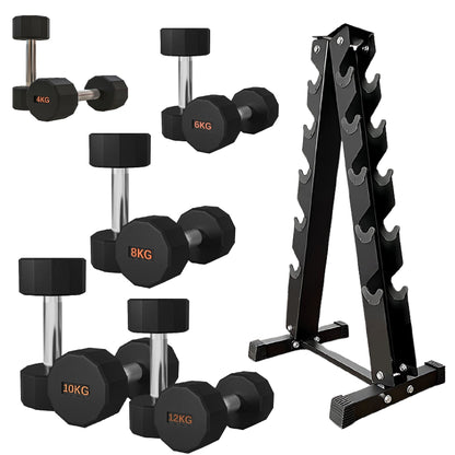 Premium Round Hex Dumbbells with Anti-Roll Design - Rubber-Coated Heads with Knurled Grip - Professional Free Weights Available as Singles, Pairs or Complete Sets - Optional Storage Rack - Strength