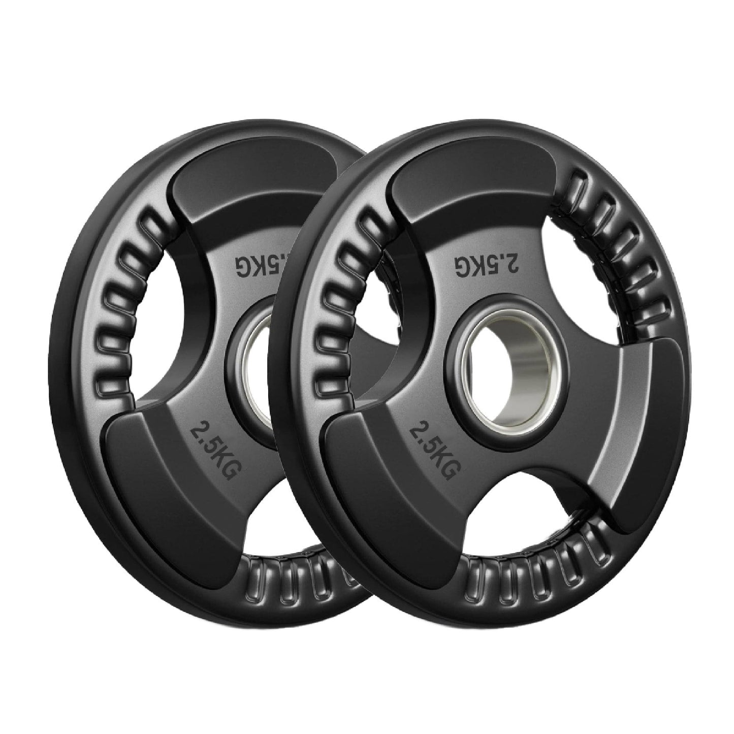 Tri-Grip Olympic Weight Plate - Premium Black Rubber Coated Cast Iron with 2" Hole - Professional Strength Training Plates for Home and Commercial Gyms - Enhanced Grip Design for Barbell Exercises