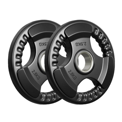 Tri-Grip Olympic Weight Plate - Premium Black Rubber Coated Cast Iron with 2" Hole - Professional Strength Training Plates for Home and Commercial Gyms - Enhanced Grip Design for Barbell Exercises