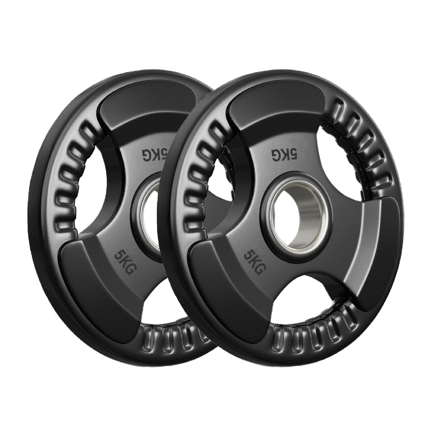 Tri-Grip Olympic Weight Plate - Premium Black Rubber Coated Cast Iron with 2" Hole - Professional Strength Training Plates for Home and Commercial Gyms - Enhanced Grip Design for Barbell Exercises