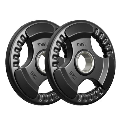 Tri-Grip Olympic Weight Plate - Premium Black Rubber Coated Cast Iron with 2" Hole - Professional Strength Training Plates for Home and Commercial Gyms - Enhanced Grip Design for Barbell Exercises