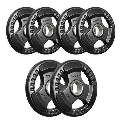 Tri-Grip Olympic Weight Plate - Premium Black Rubber Coated Cast Iron with 2" Hole - Professional Strength Training Plates for Home and Commercial Gyms - Enhanced Grip Design for Barbell Exercises