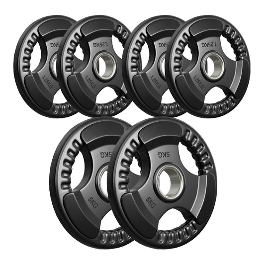 Tri-Grip Olympic Weight Plate - Premium Black Rubber Coated Cast Iron with 2" Hole - Professional Strength Training Plates for Home and Commercial Gyms - Enhanced Grip Design for Barbell Exercises