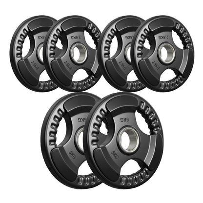 Tri-Grip Olympic Weight Plate - Premium Black Rubber Coated Cast Iron with 2" Hole - Professional Strength Training Plates for Home and Commercial Gyms - Enhanced Grip Design for Barbell Exercises