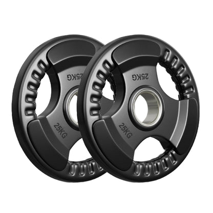 Tri-Grip Olympic Weight Plate - Premium Black Rubber Coated Cast Iron with 2" Hole - Professional Strength Training Plates for Home and Commercial Gyms - Enhanced Grip Design for Barbell Exercises