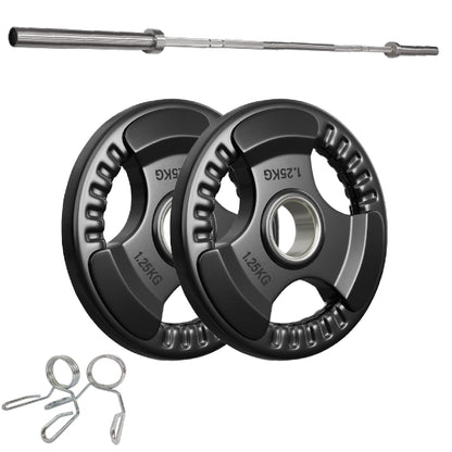 Tri-Grip Olympic Weight Plate - Premium Black Rubber Coated Cast Iron with 2" Hole - Professional Strength Training Plates for Home and Commercial Gyms - Enhanced Grip Design for Barbell Exercises
