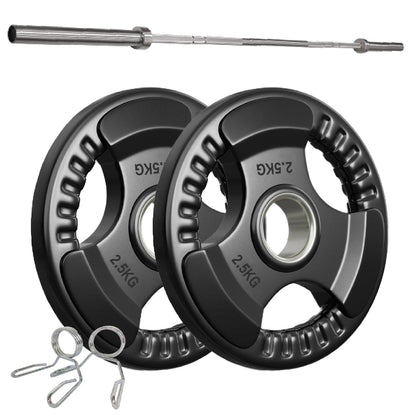 Tri-Grip Olympic Weight Plate - Premium Black Rubber Coated Cast Iron with 2" Hole - Professional Strength Training Plates for Home and Commercial Gyms - Enhanced Grip Design for Barbell Exercises