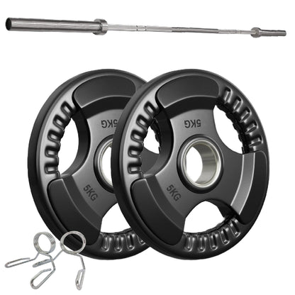 Tri-Grip Olympic Weight Plate - Premium Black Rubber Coated Cast Iron with 2" Hole - Professional Strength Training Plates for Home and Commercial Gyms - Enhanced Grip Design for Barbell Exercises