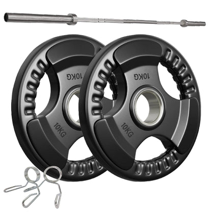 Tri-Grip Olympic Weight Plate - Premium Black Rubber Coated Cast Iron with 2" Hole - Professional Strength Training Plates for Home and Commercial Gyms - Enhanced Grip Design for Barbell Exercises