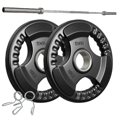 Tri-Grip Olympic Weight Plate - Premium Black Rubber Coated Cast Iron with 2" Hole - Professional Strength Training Plates for Home and Commercial Gyms - Enhanced Grip Design for Barbell Exercises