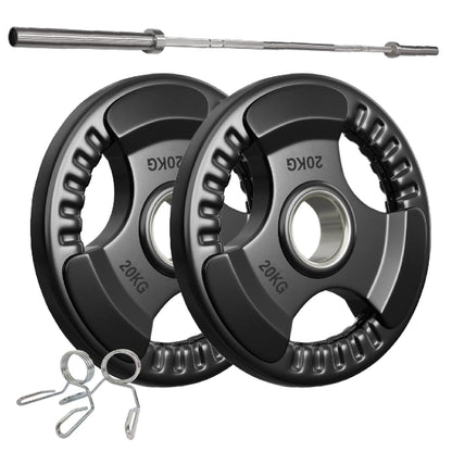 Tri-Grip Olympic Weight Plate - Premium Black Rubber Coated Cast Iron with 2" Hole - Professional Strength Training Plates for Home and Commercial Gyms - Enhanced Grip Design for Barbell Exercises