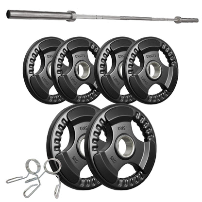 Tri-Grip Olympic Weight Plate - Premium Black Rubber Coated Cast Iron with 2" Hole - Professional Strength Training Plates for Home and Commercial Gyms - Enhanced Grip Design for Barbell Exercises