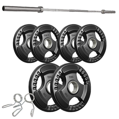 Tri-Grip Olympic Weight Plate - Premium Black Rubber Coated Cast Iron with 2" Hole - Professional Strength Training Plates for Home and Commercial Gyms - Enhanced Grip Design for Barbell Exercises