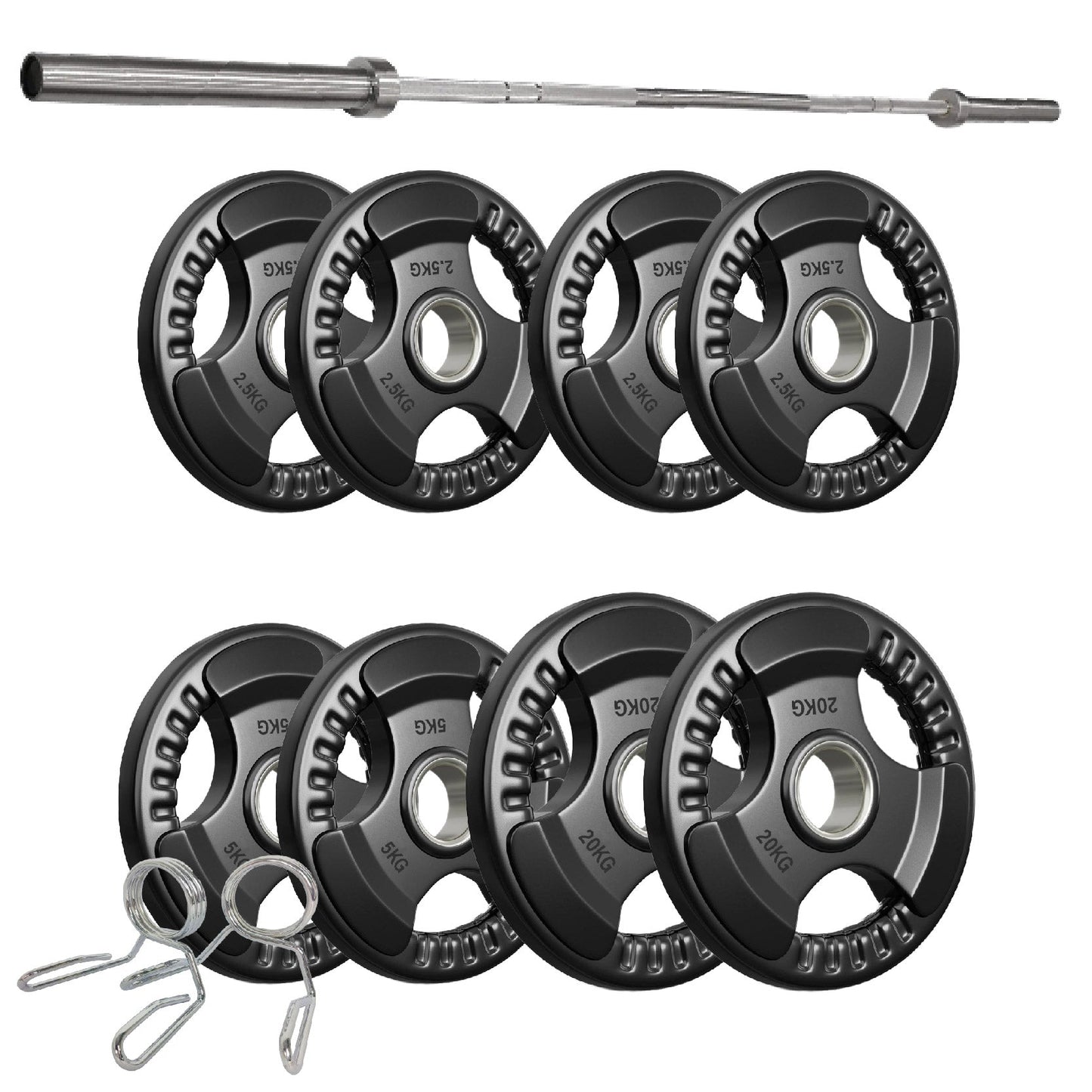 Tri-Grip Olympic Weight Plate - Premium Black Rubber Coated Cast Iron with 2" Hole - Professional Strength Training Plates for Home and Commercial Gyms - Enhanced Grip Design for Barbell Exercises