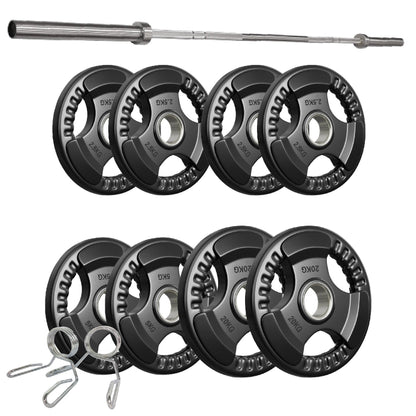 Tri-Grip Olympic Weight Plate - Premium Black Rubber Coated Cast Iron with 2" Hole - Professional Strength Training Plates for Home and Commercial Gyms - Enhanced Grip Design for Barbell Exercises
