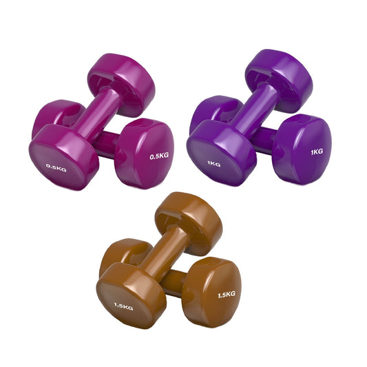 Premium Neoprene Vinyl Dumbbell Set - Multi-Coloured Hand Weights with Non-Slip Hexagonal Design - Complete 6kg to 38kg Range for Home Gym, Yoga, Pilates & Strength Training - Professional Quality