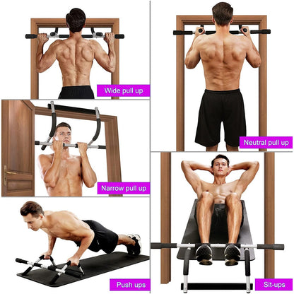 Doorway Pull-Up Bar – No Drilling Required Chin-Up Bar with Padded Multi-Grip Handles | Fits 61–81cm Door Frames | Heavy-Duty Foldable Upper Body Trainer | Door Mounted Pull-Up Bar for Home Gym